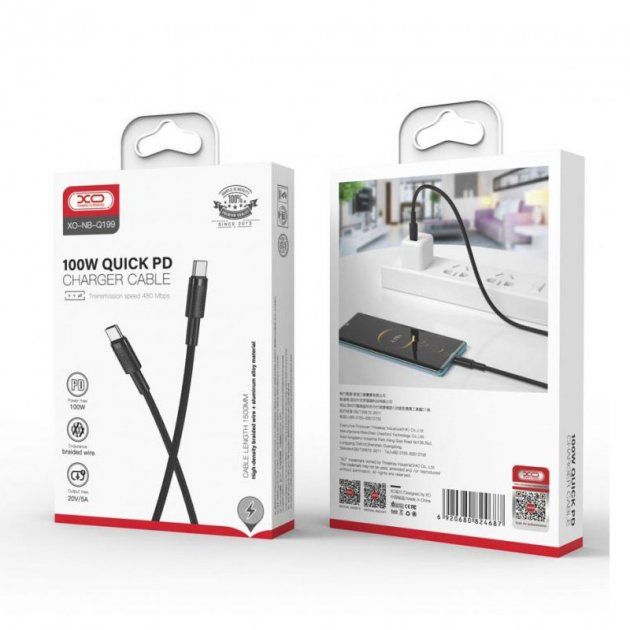 Кабель XO NB-Q199 USB-C USB-C Чорний