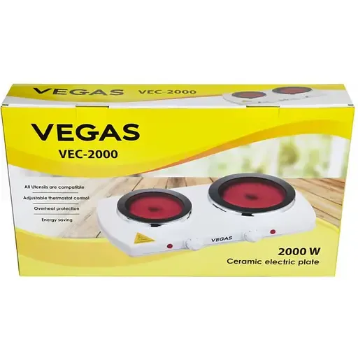 Електроплита керамічна двоконфорочна VEGAS VEC-2000W