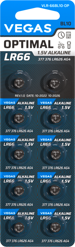 Батарейка VEGAS OPTIMAL LR66 блістер 10шт. Alkaline