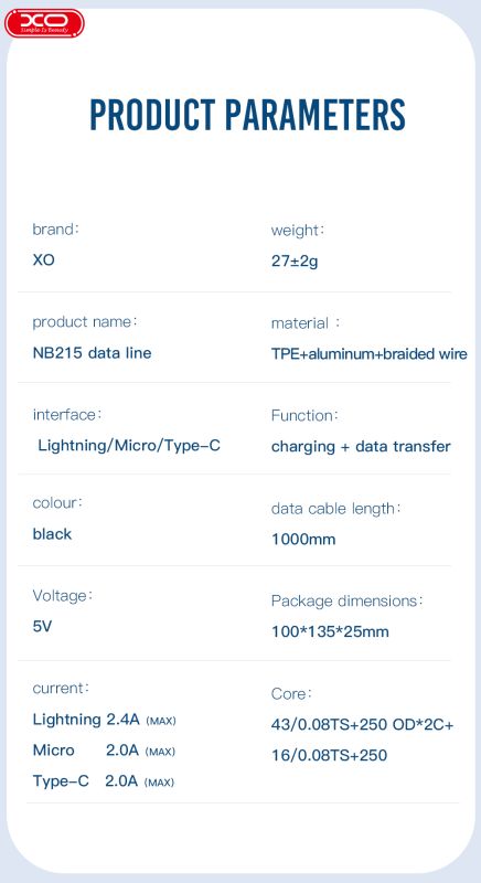Кабель XO NB215 USB-A USB-B-Micro Чорний