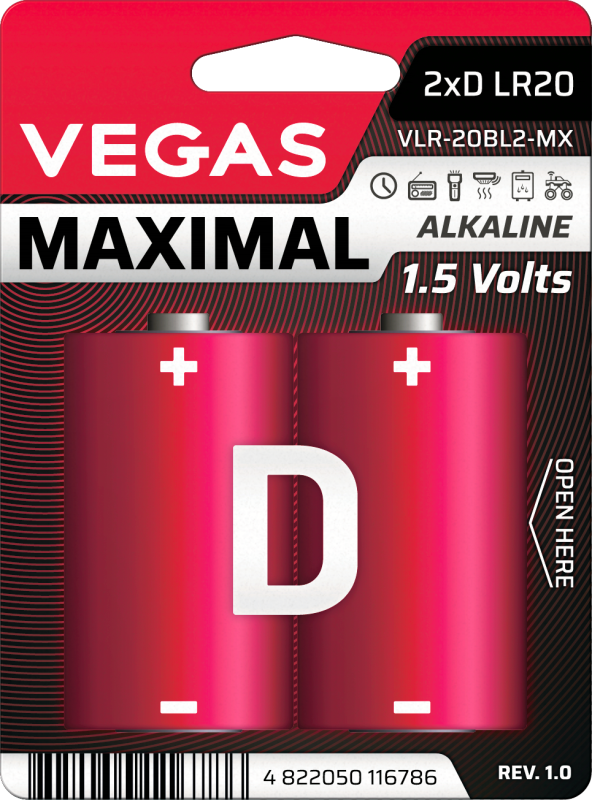 Батарейка VEGAS MAXIMAL D блістер 2шт. Alkaline