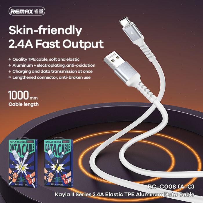 Кабель Remax RC-C008 USB-A USB-C Білий